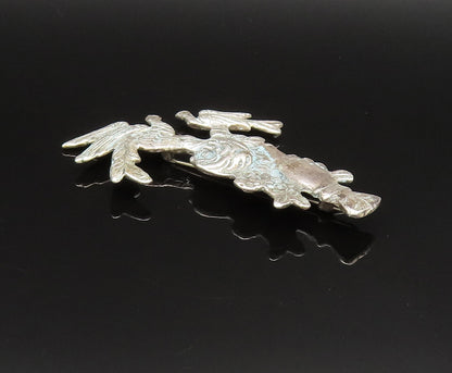925 Silver  Vintage Antique Hand Holding Flower & Dove Birds Brooch Pin BP9573