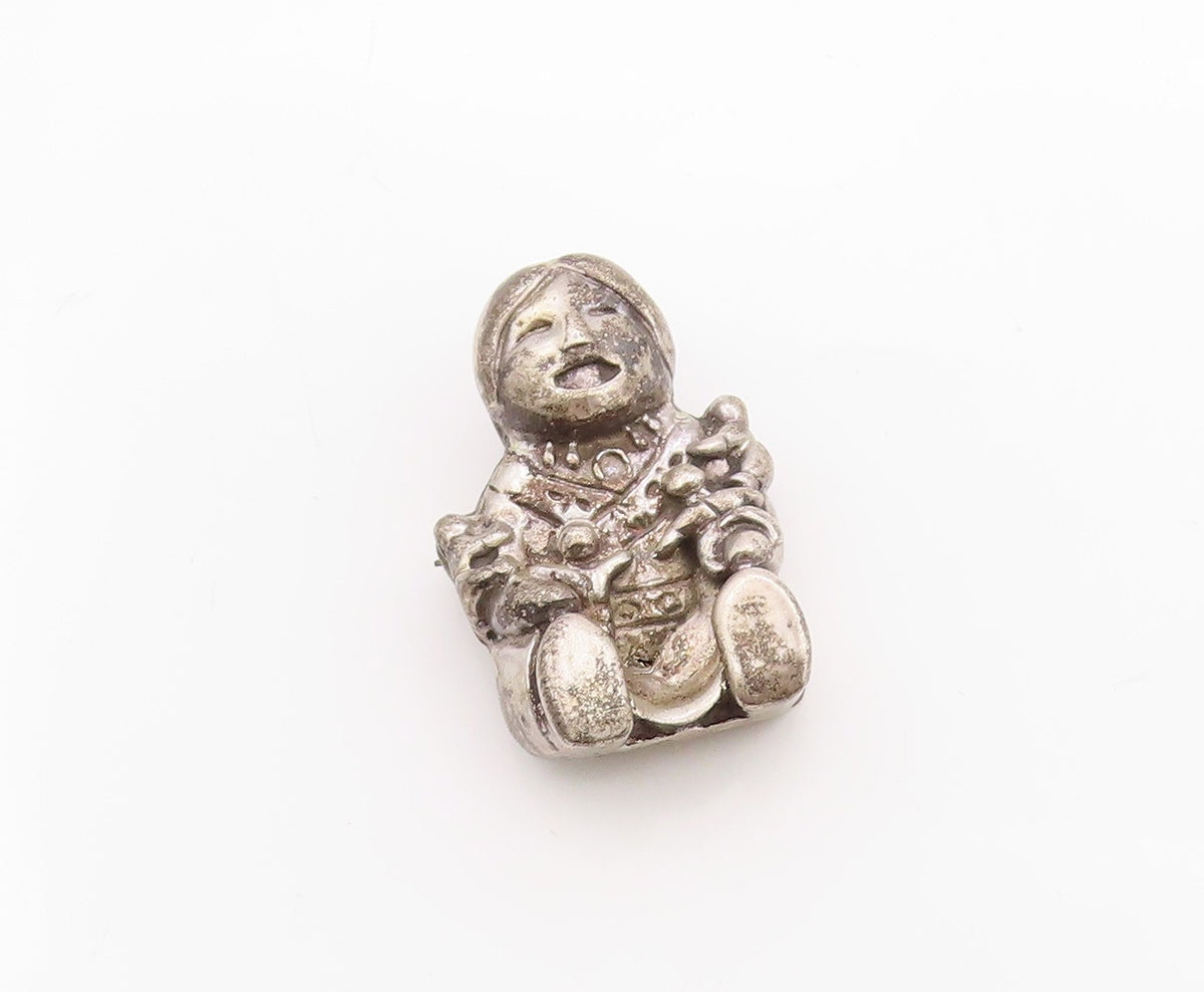 925 Sterling Silver Vintage Brooch Navajo Tribal Mother & Children BP11756