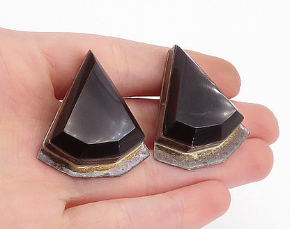 MEXICO 925 Sterling Silver  Vintage Black Onyx Non Pierce Earrings  EG2241