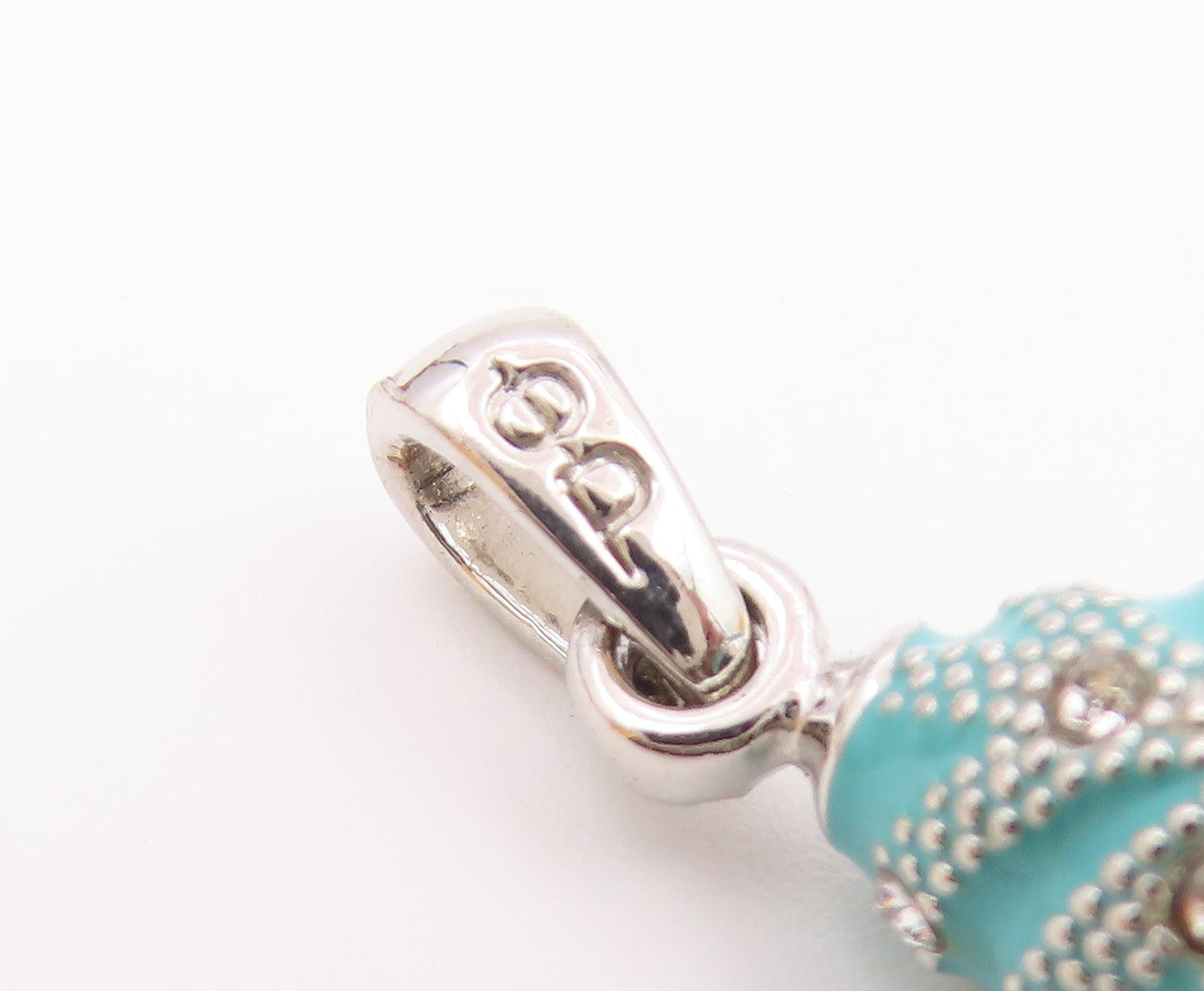 925 Silver  Vintage Dotted Blue Enamel With Topaz Accent Drop Pendant  PT21380