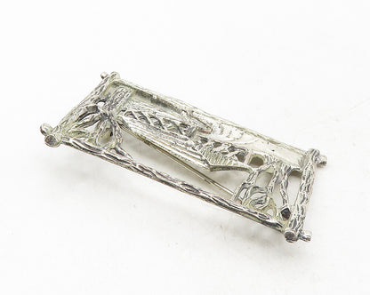 BEAU 925 Sterling Silver  Vintage Shiny Road Forest Scene Brooch Pin  BP3630