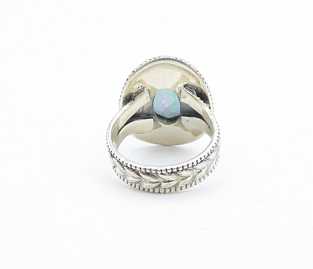 925 Sterling Silver  Vintage Mystic Topaz Floral Cocktail Ring Sz 6.5  RG7231