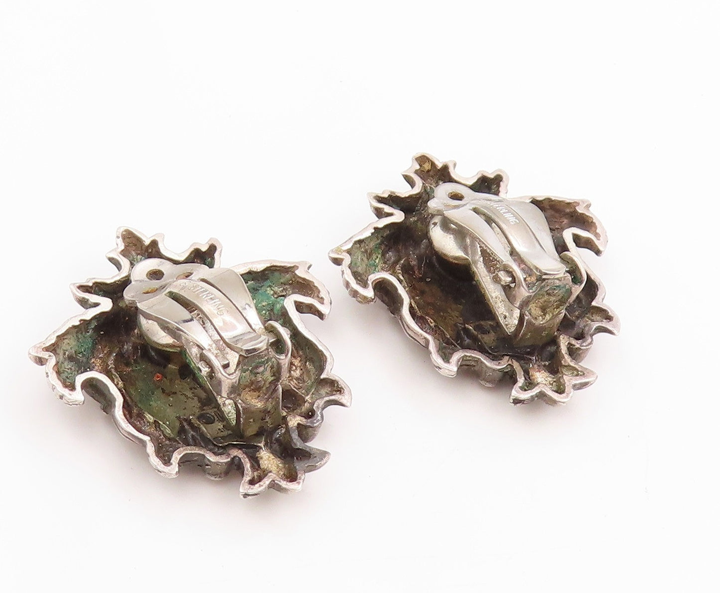 925 Sterling Silver Vintage Earrings STEPHEN DWECK Etched Floral Leaves  EG13665