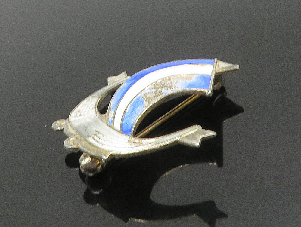 NORWAY 925 Silver  Vintage Enamel Sail Boat Ship Motif Brooch Pin  BP9321