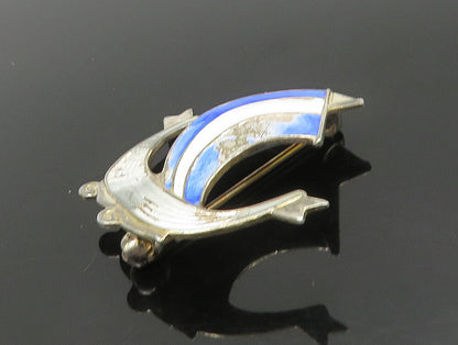 NORWAY 925 Silver  Vintage Enamel Sail Boat Ship Motif Brooch Pin  BP9321