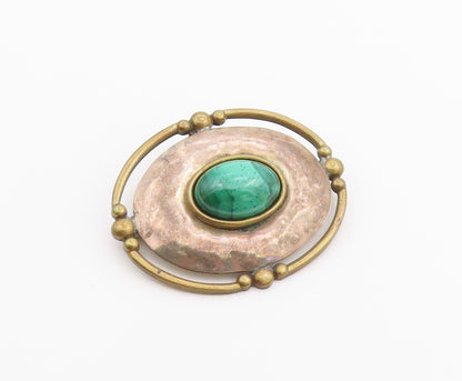 LOUIS BOOTH 925 Silver  Vintage Oval Beaded Malachite Brooch Pin  BP9657