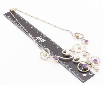 925 Sterling Silver Vintage Necklace MEXICO Amethyst Swirls Cutout  NE4488