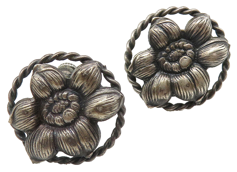 925 Sterling Silver  Vintage Oxidized Flower Twist Non Pierce Earrings  EG5803