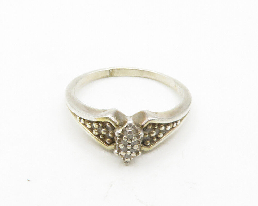 925 Sterling Silver  Vintage Genuine Diamonds Shiny Band Ring Sz 9  RG19804