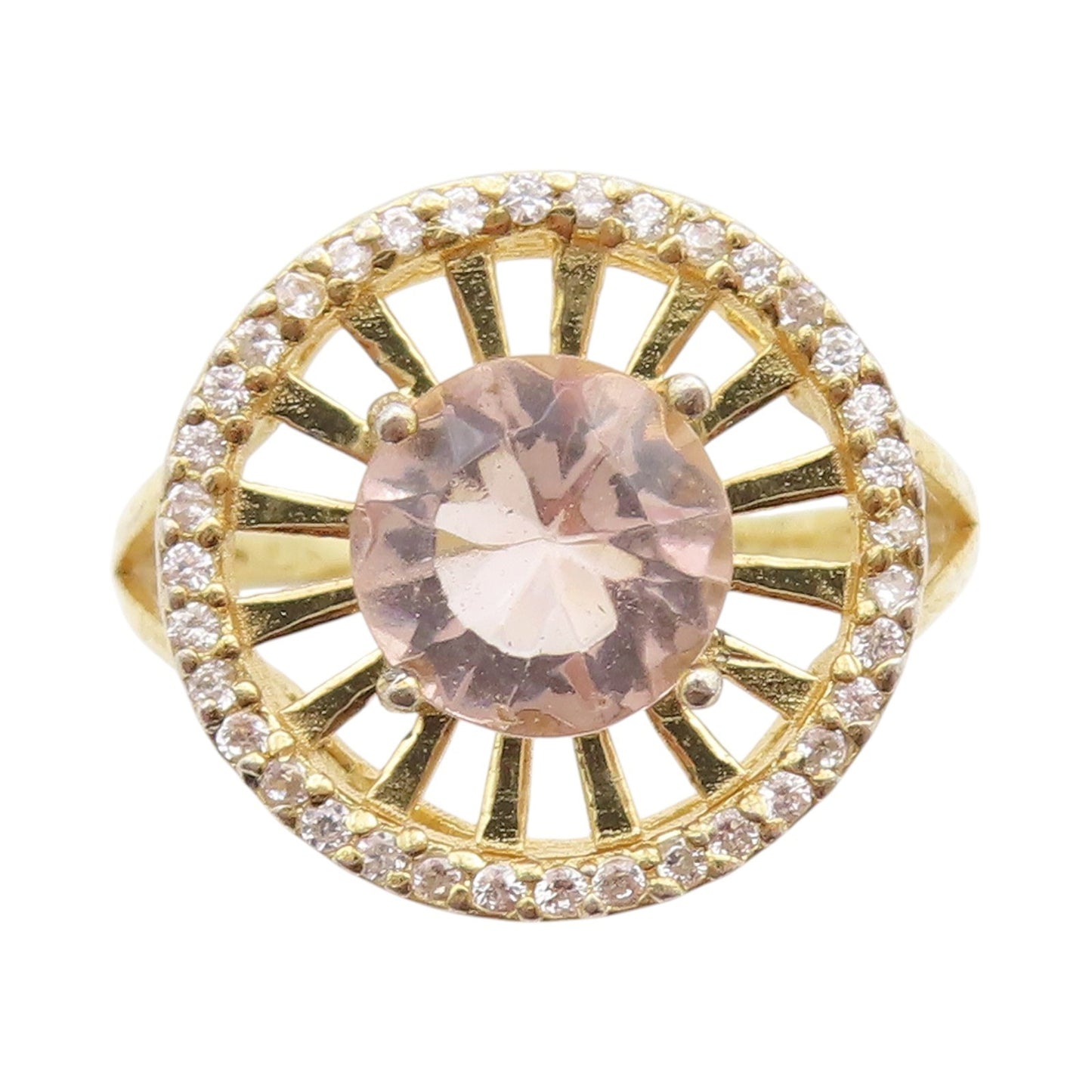 925 Sterling Silver Vintage Ring Gold Plated 2 Tone Topaz Wheel  Sz 8  RG33111