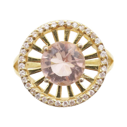 925 Sterling Silver Vintage Ring Gold Plated 2 Tone Topaz Wheel  Sz 8  RG33111