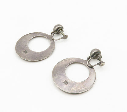 925 Sterling Silver  Vintage Antique Round Non Pierce Dangle Earrings  EG7998