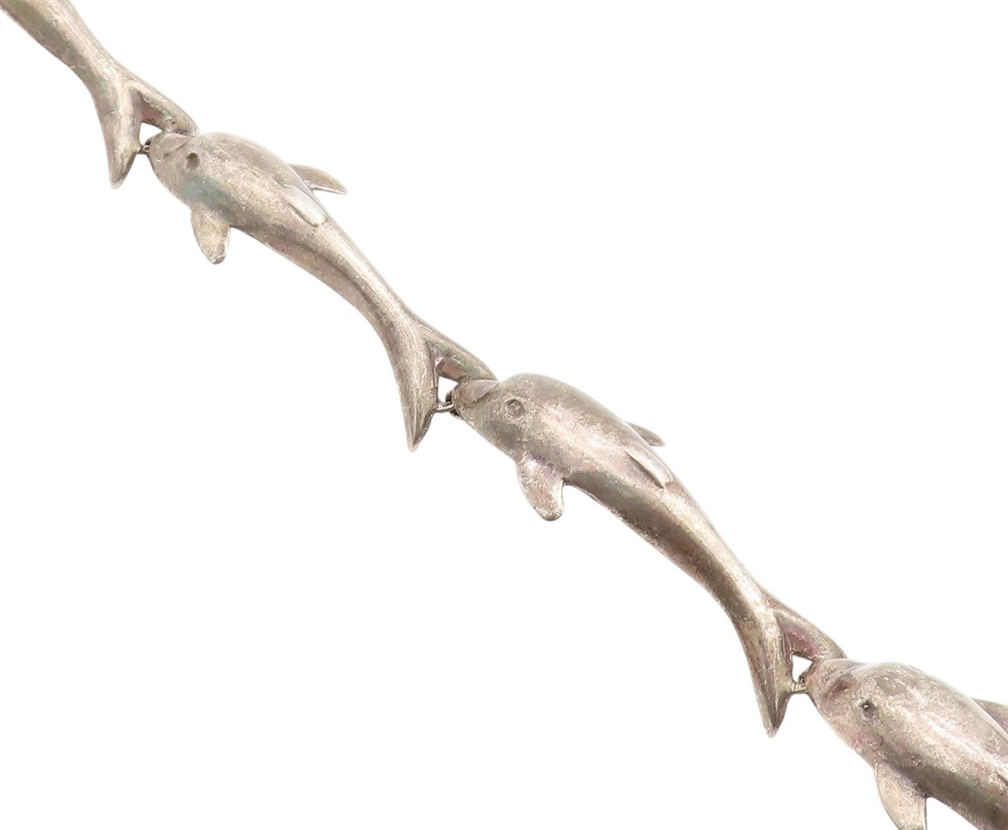 925 Sterling Silver Vintage Bracelet Linked Leaping Baby Dolphins Chain  BT11422
