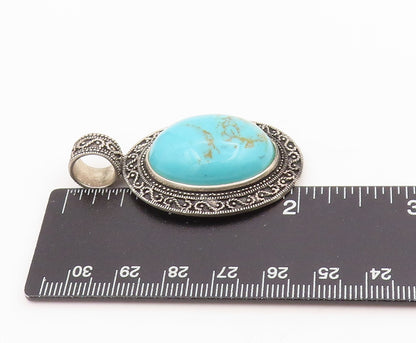 925 Sterling Silver Vintage Pendant Oval Cabochon Turquoise Locket  PT25328