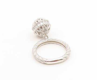925 Sterling Silver Vintage Ring JUDITH RIPKA CZ Dangle Ball  Sz 7  RG36937