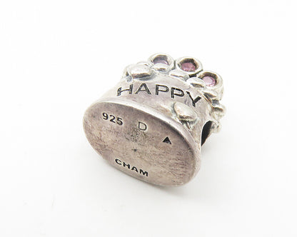 CHAM 925 Sterling Silver  Pink Topaz Happy Birthday Cake Slide Pendant  PT8660