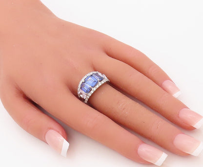 925 Sterling Silver Vintage Ring Rectangle Sapphire Halo Topaz  Sz 7 RG30603
