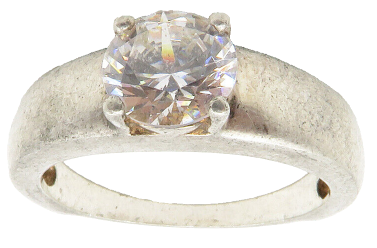 925 Sterling Silver  Vintage Cubic Zirconia Matte Solitaire Ring Sz 8  RG14162