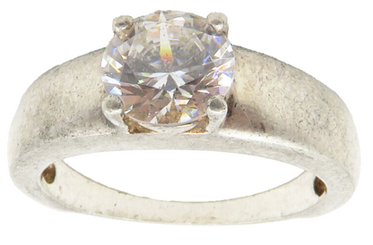 925 Sterling Silver  Vintage Cubic Zirconia Matte Solitaire Ring Sz 8  RG14162