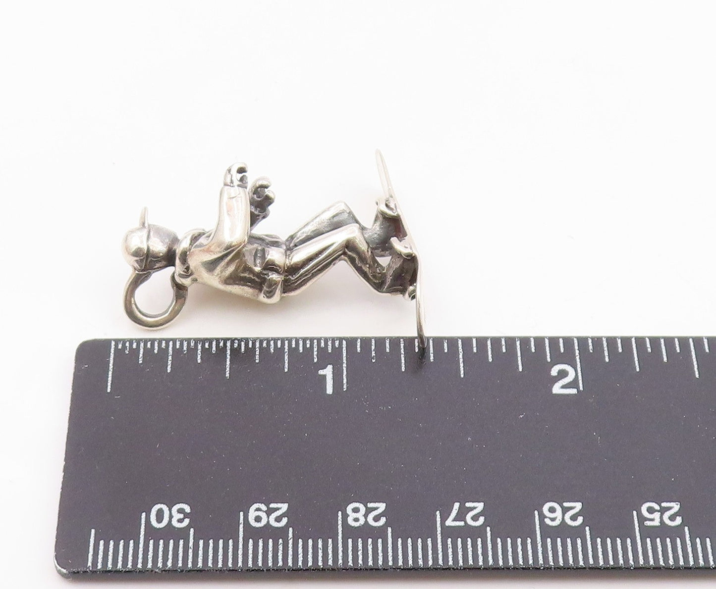 925 Sterling Silver  Vintage Shiny Snowboarder Sports Motif Pendant  PT18450