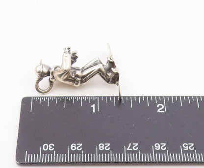 925 Sterling Silver  Vintage Shiny Snowboarder Sports Motif Pendant  PT18450