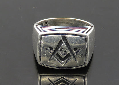 925 Sterling Silver  Vintage Freemason Symbol Square Band Ring Sz 10  RG21760