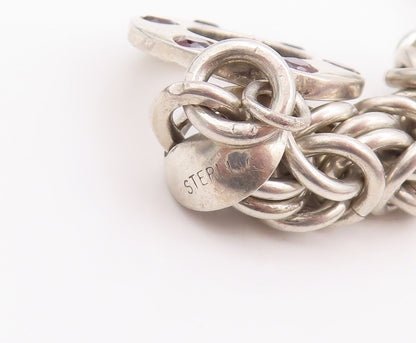 925 Sterling Silver Vintage Bracelet Byzantine Chain Garnet Toggle Lock  BT10508
