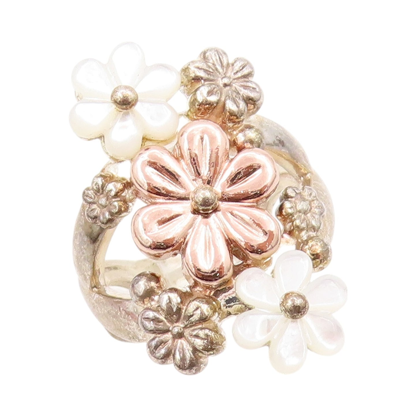 925 Sterling Silver Vintage Ring CAROLYN POLLACK Gemstone Flowers  SZ 8 RG31964