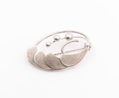 BOND BOYD 925 Silver  Vintage Shiny Modernist Floral Motif Brooch Pin  BP9200