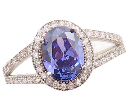 925 Sterling Silver Vintage Ring Split Neck Blue & White Topaz  Sz 7  RG29694