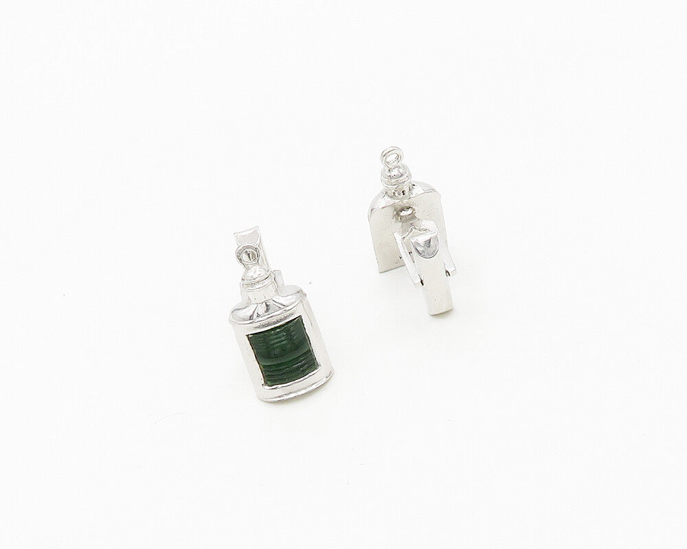 H.L.P. 925 Sterling Silver  Vintage Red & Green Topaz Flask Cufflinks  TR2598