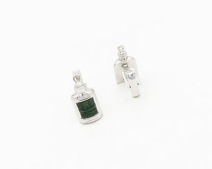 H.L.P. 925 Sterling Silver  Vintage Red & Green Topaz Flask Cufflinks  TR2598