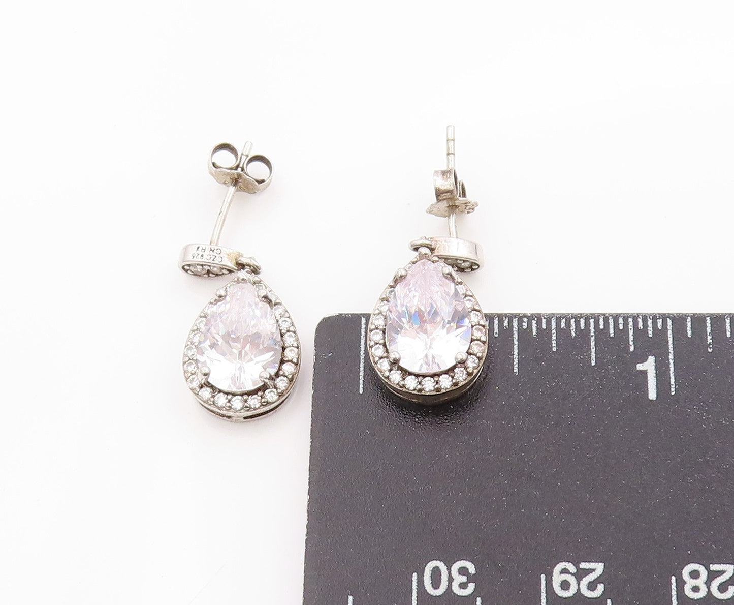 925 Sterling Silver Vintage Earrings Two Shape Sparkling CZ  Pear Drops  EG13707
