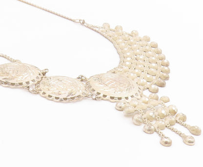 925 Sterling Silver Vintage Necklace Intricate Etched Droplet Choker  NE4738