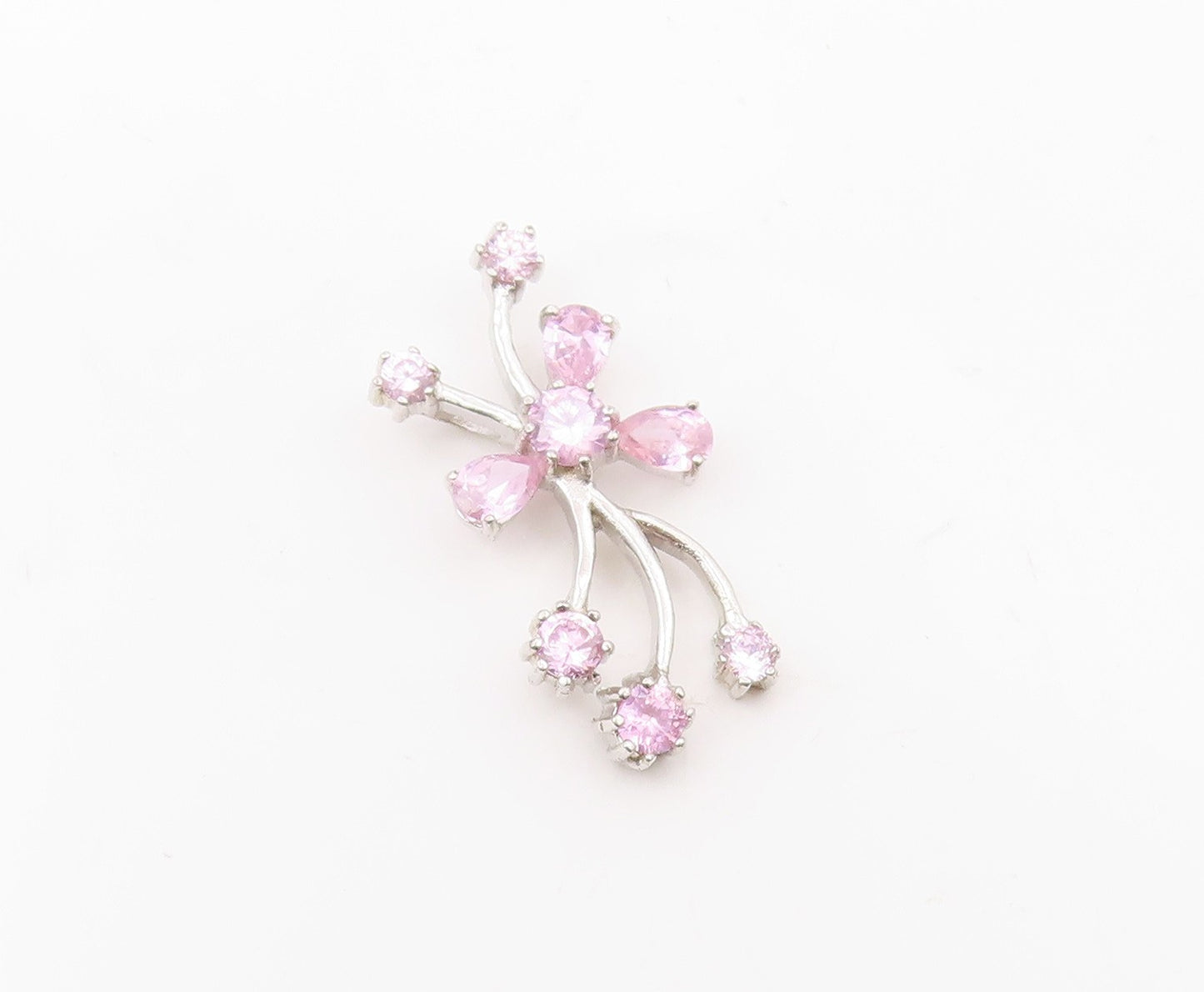 925 Sterling Silver Multi Shape Pink Topaz Floral Vine Motif Pendant PT8278
