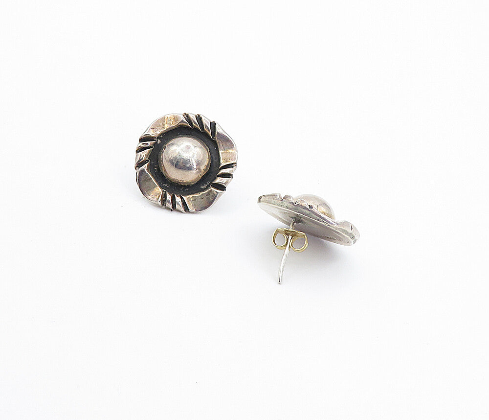 MEXICO 925 Sterling Silver  Vintage Shiny Dark Tone Dome Drop Earrings  EG3103