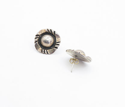 MEXICO 925 Sterling Silver  Vintage Shiny Dark Tone Dome Drop Earrings  EG3103