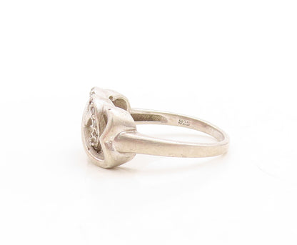 925 Sterling Silver Vintage Ring Topaz Inlay Infinity Hearts Cutout Sz 8 RG31629