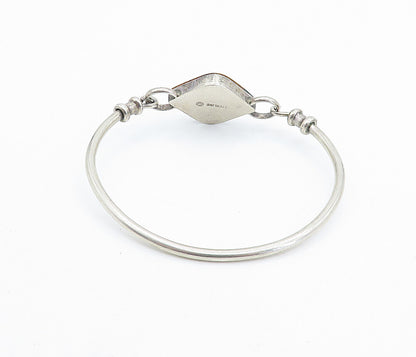 925 Sterling Silver  Vintage Brown Jasper Round Hook Bangle Bracelet  BT3168