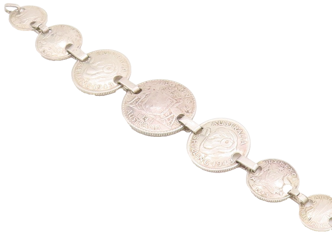 925 Sterling Silver Vintage Bracelet Antique Australian Florin Coin  BT11426