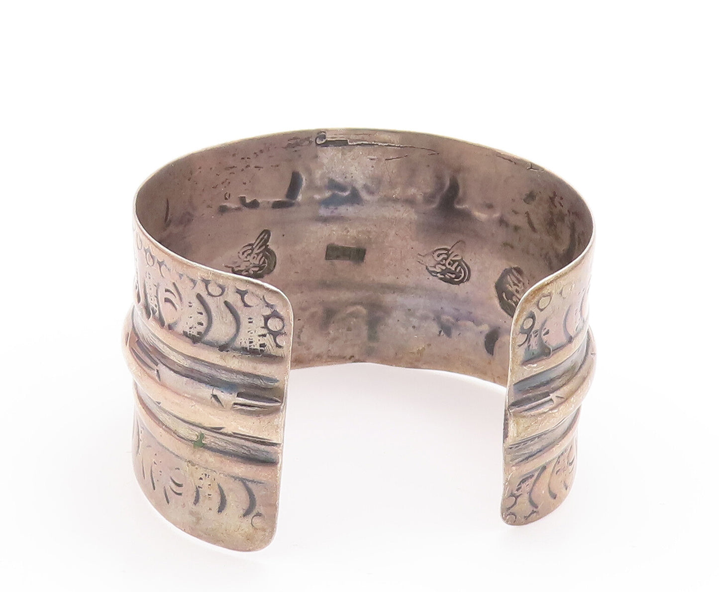 925 Sterling Silver Vintage Bracelet MIDDLE EAST Antique Etched Cuff  BT10557