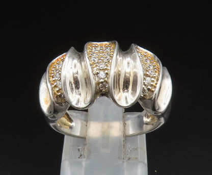 925 Sterling Silver  Vintage Cubic Zirconia Concave Wave Ring Sz 7  RG25000
