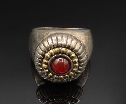 14K GOLD & 925 Silver  Vintage Carnelian Etched Flower Dome Ring Sz 7  RG24578