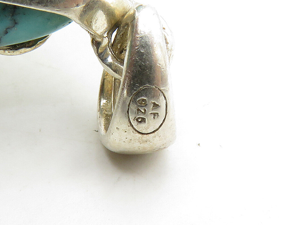 925 Sterling Silver  Vintage Faceted Turquoise Heart Swirl Pendant  PT12647