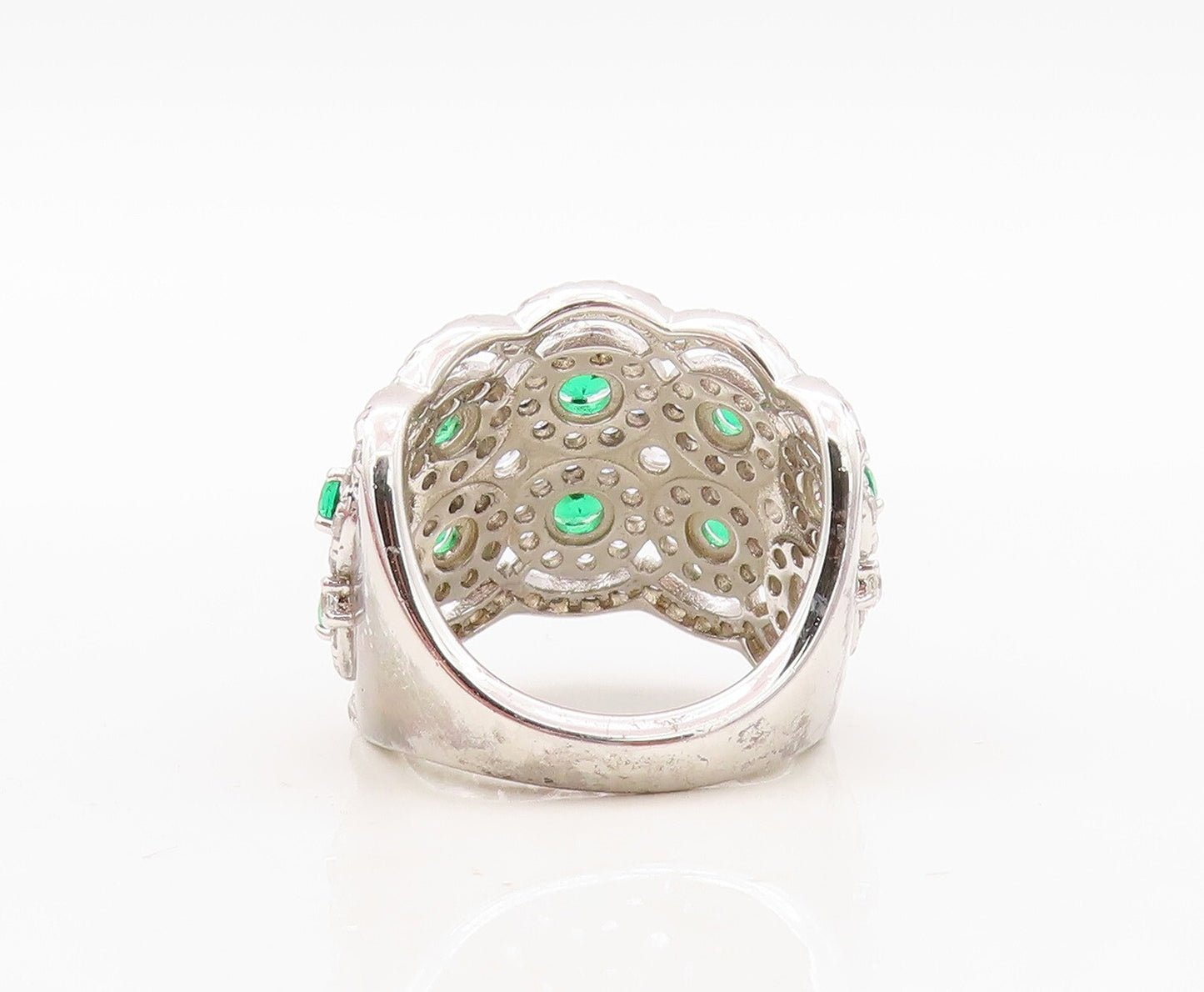 925 Sterling Silver Vintage Ring Round Green Halo White CZ Band  Sz 7  RG30444