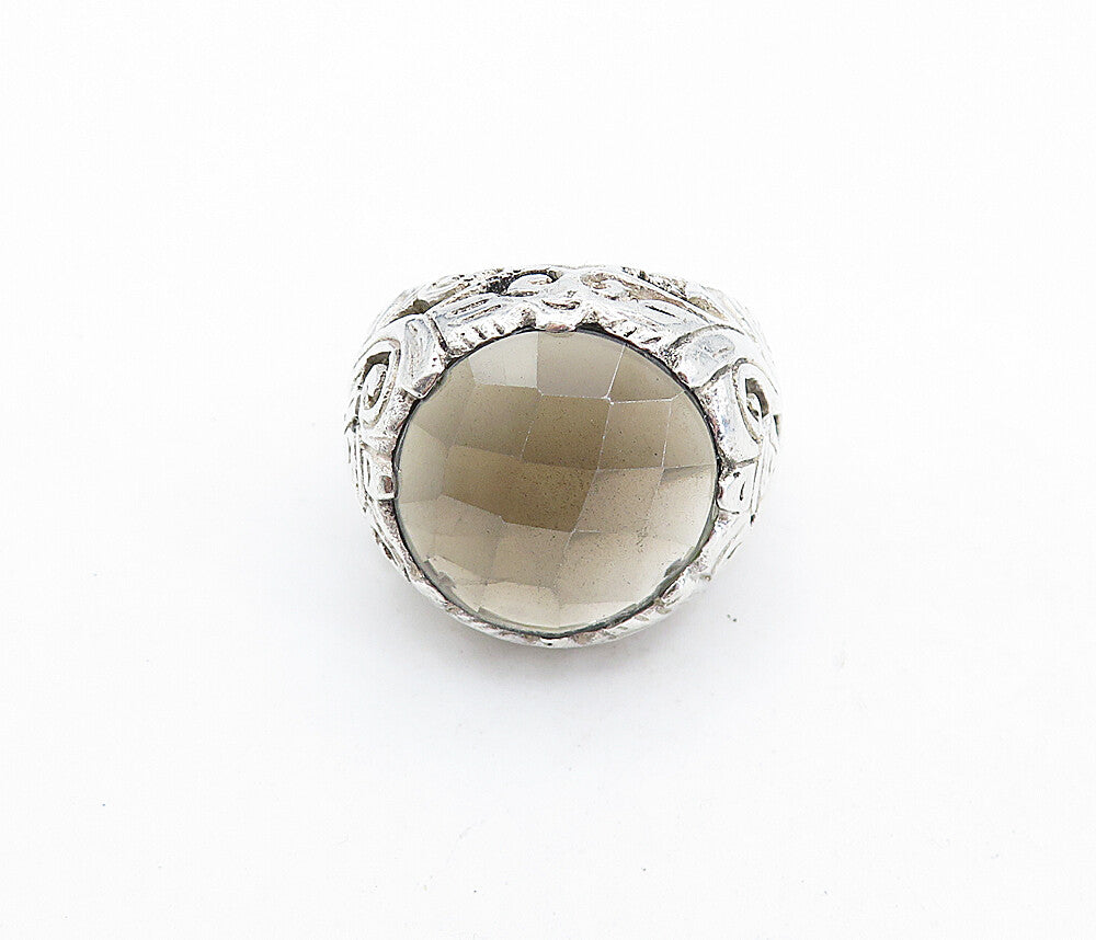925 Sterling Silver  Vintage Topaz Floral Swirl Vine Cocktail Ring Sz 8 RG5760