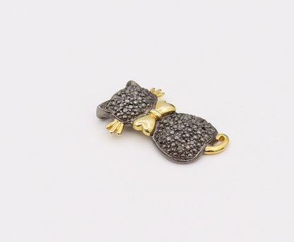 925 Sterling Silver  Vintage Black Diamond Two Tone Kitten Pendant  PT22195
