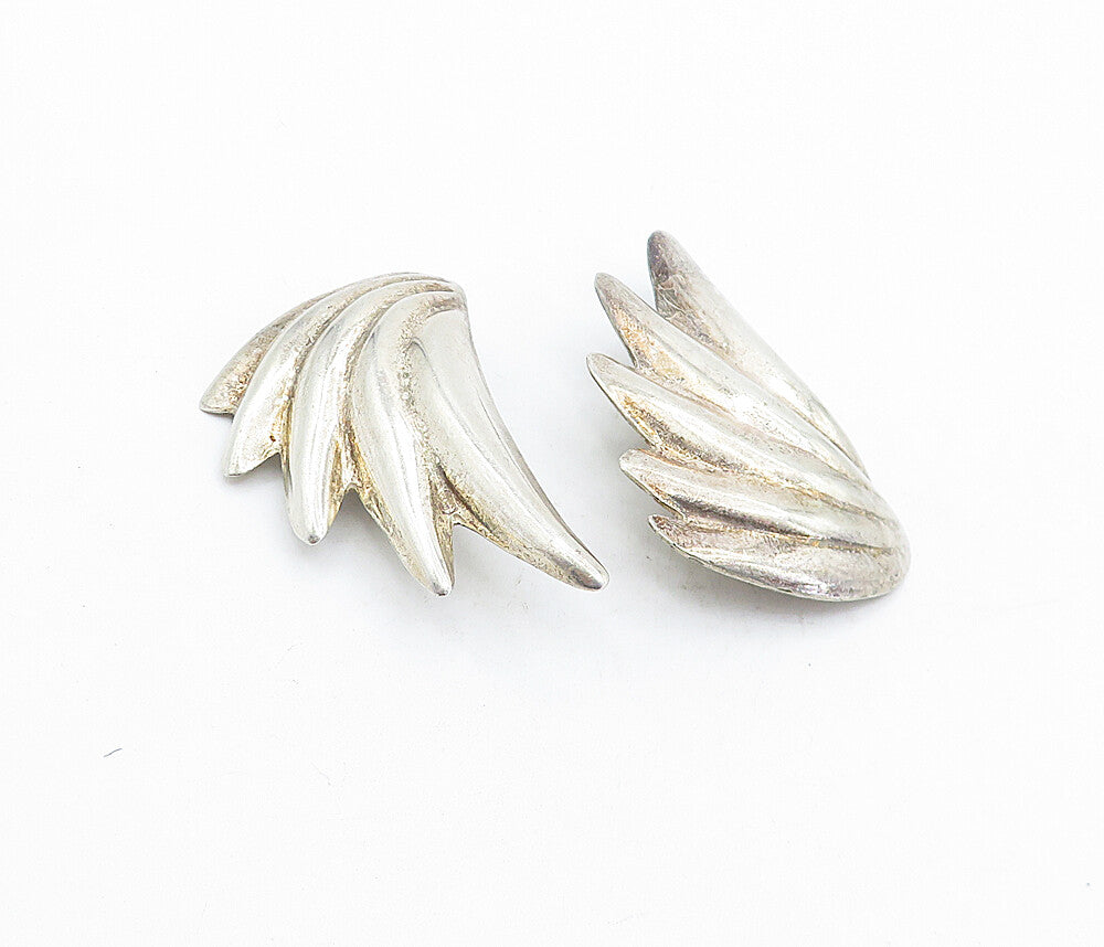 MEXICO 925 Sterling Silver  Vintage Fluted Wing Non Pierce Earrings  EG2697