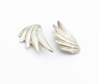 MEXICO 925 Sterling Silver  Vintage Fluted Wing Non Pierce Earrings  EG2697