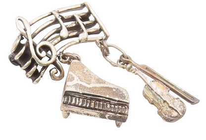 JJ BURTON 925 Silver  Vintage Grand Piano Music Motif Brooch Pin  BP9327